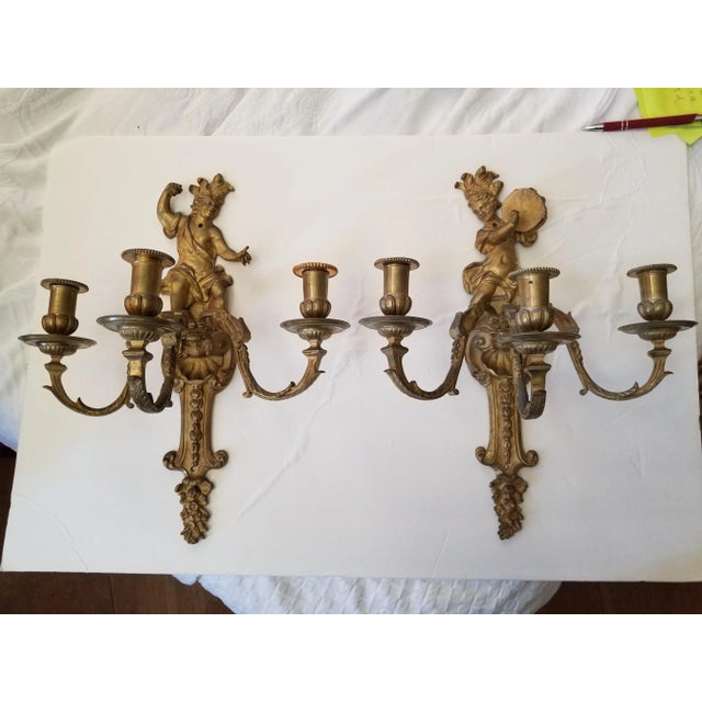 Figural Gilt Brass Wall Sconces - a Pair For Sale - Image 9 of 9