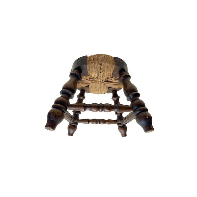 Vintage French Low Beech and Rush Stool, 1970s For Sale - Image 6 of 9