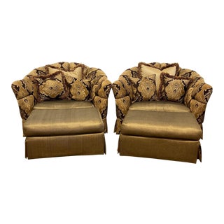 Marge Carson Veronica Chair & Ottoman Sets - A Pair For Sale
