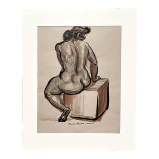 1946 Watercolor, Charcoal & Ink on Paper Image of a Seated Nude by Artist Harold Haydon For Sale