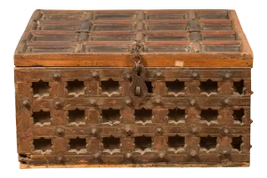 Mid 19th Century Antique Indian Treasure Chest with Paneled Top, Pierced Stars and Iron Hardware