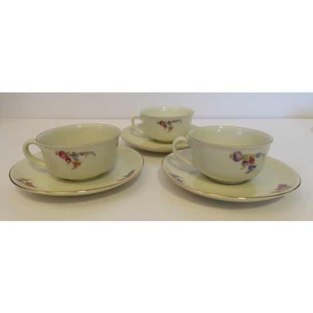 Early 20th Century Porzellanfabrik Arzberg Children's Floral Teacup & Saucer Set / 6 For Sale - Image 4 of 9