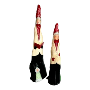 Vintage Arts & Crafts Christmas Carolers Hand Painted Natural Wood Art, a Pair