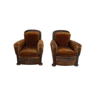 Early 20th Century Pair of French Salon Club Chairs For Sale