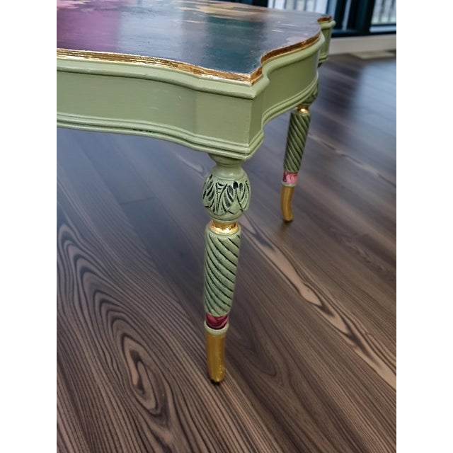 1960s Whimsical Cottage Revival Artichoke Green & Peony Tiered Side Table For Sale - Image 5 of 12