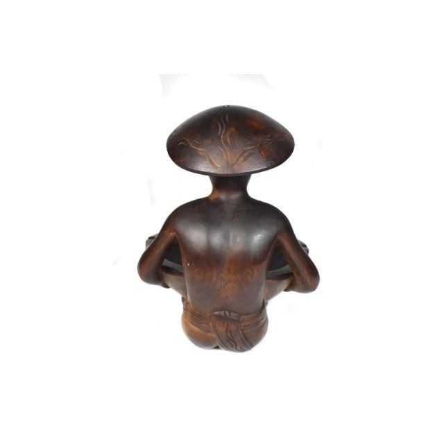 Mid 20th Century Hand Wood Carved Oriental Man Holding Bowl Ashtray For Sale - Image 6 of 12
