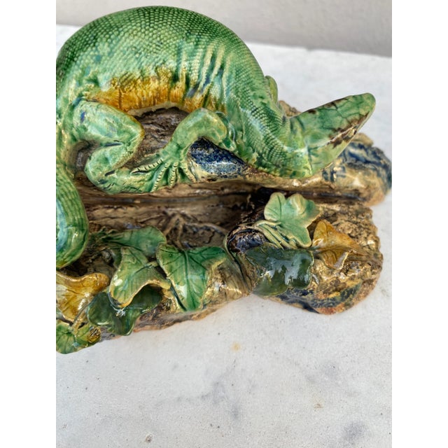 Green Rare Majolica Palissy Lizard Joseph Landais Circa 1860 For Sale - Image 8 of 11