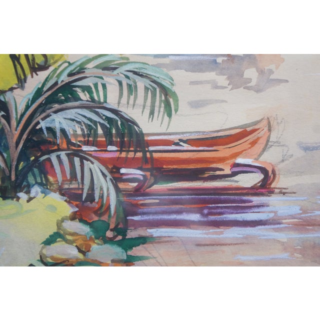 Late 20th Century Talbot Southeast Asian Fishing Village Watercolor on Silk Painting 27" For Sale - Image 10 of 11