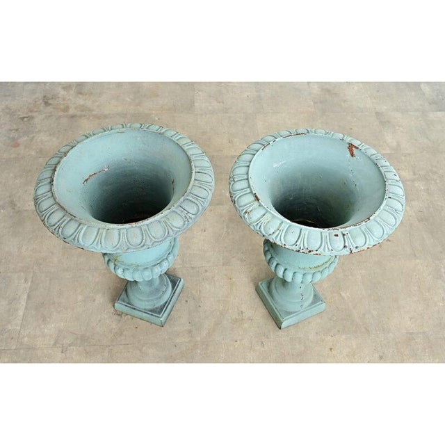 French French Pair of 19th Century Cast Iron Planter Urns For Sale - Image 3 of 9
