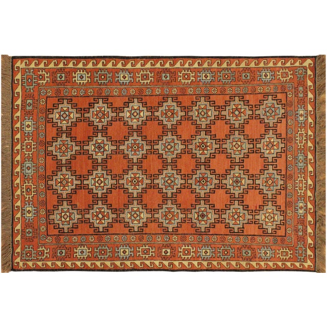Rustic Soumak Orange/Beige Wool Rug - 3'1'' X 5'0'' For Sale - Image 9 of 10