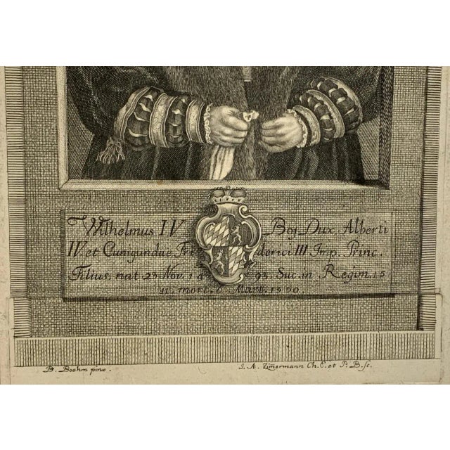 William IV Mid 18th Century "Portrait of Wilhelmus IV (Duke of Bavaria)" Engraving by J. A. Zimermann For Sale - Image 3 of 6
