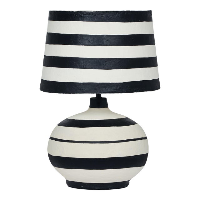 Positano Black Striped Papier Mache Table Lamp For Sale