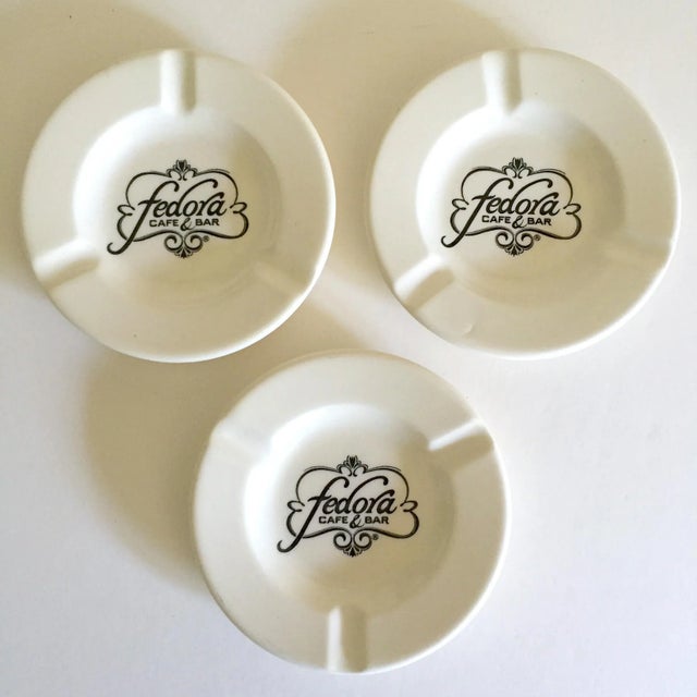 Ivory Vintage Mid Century " Fedora Cafe & Bar " Royal China Co. Ceramic Ashtrays - Set of 3 For Sale - Image 8 of 9