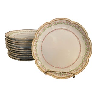 12 Antique Limoges Salad or Dessert Plates Roses With Gold For Sale