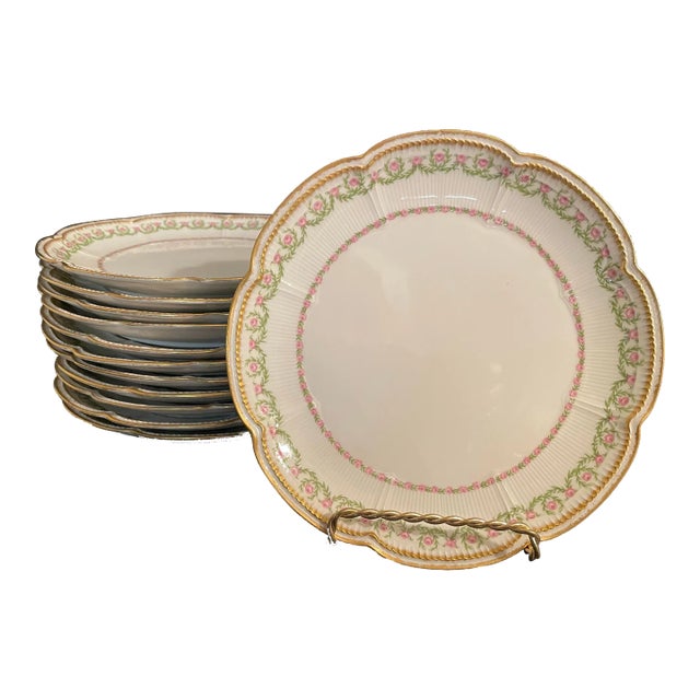 Antique Limoges Plates - Set of 12 - Floral Gilt For Sale