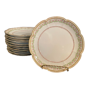 Antique Limoges Plates - Set of 12 - Floral Gilt
