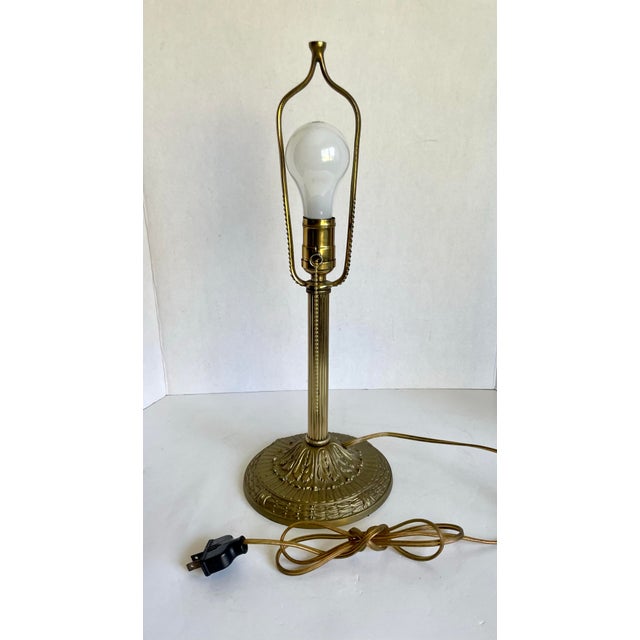 Antique Edward Miller E. M. Co. Green & Custard Slag Glass Table Lamp For Sale - Image 11 of 12