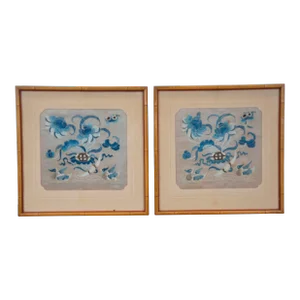 Set of 2 Early 20th Century Chinese Qing Dynasty Silk Court Rank Military Duck Buzi Badges