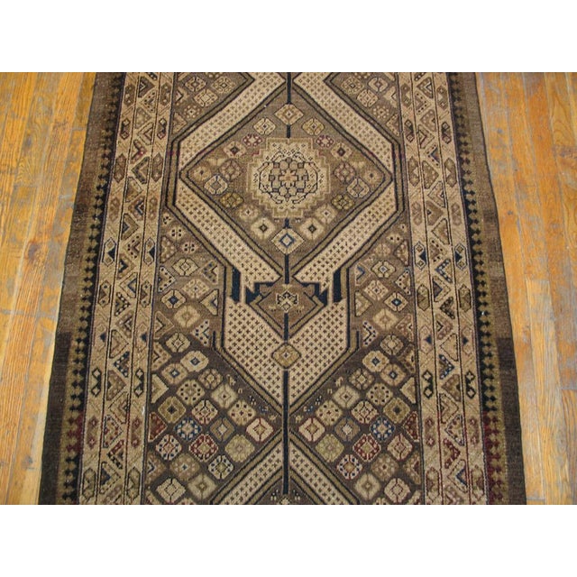 Late 19th Century 1890s Brown Medallion Antique Persian Serab Rug 3'5" X 16' Handknotted Wool Carpet For Sale - Image 5 of 6