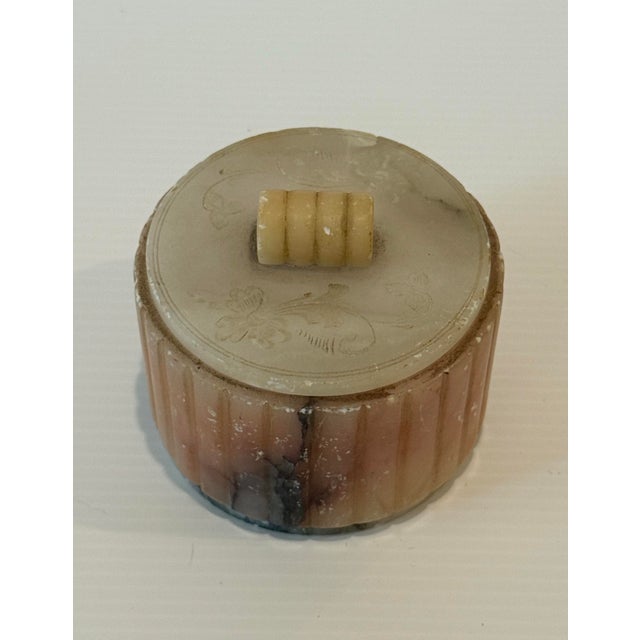 Mid-Century Modern Vintage Mid Century Modern Hand Carved Floral Alabaster Hinge Trinket Vanity Box For Sale - Image 3 of 12