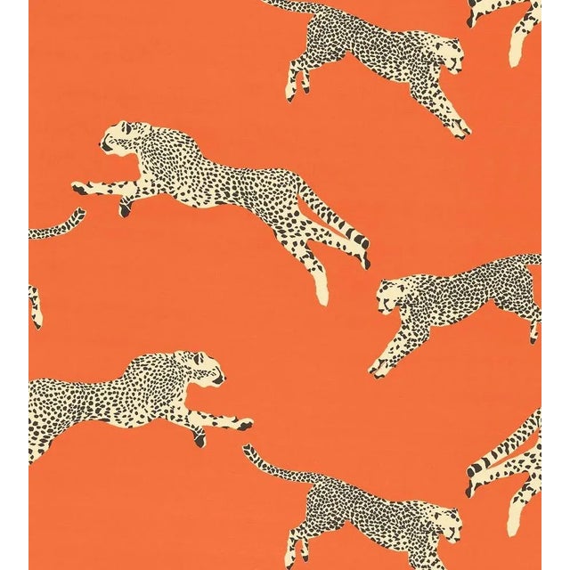 Sample - The House of Scalamandré Leaping Cheetah Cotton Print Fabric, Clementine For Sale