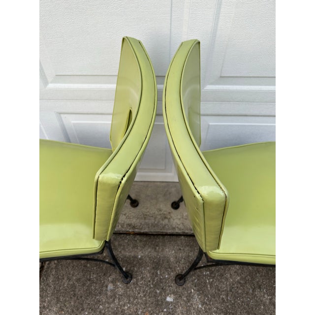 Late 20th Century Woodard Black Iron Lime Green Dining/Patio Chairs - Set of 4 For Sale - Image 9 of 12