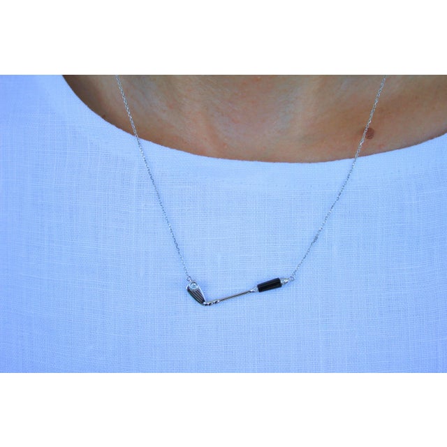 Diamond Black Onyx Golf Club Birdie Jewelry 18 Karat White Gold Charm Pendant Necklace For Sale - Image 9 of 9