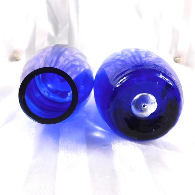 Contemporary Set of Two Blue Art Glass Vases For Sale - Image 3 of 4
