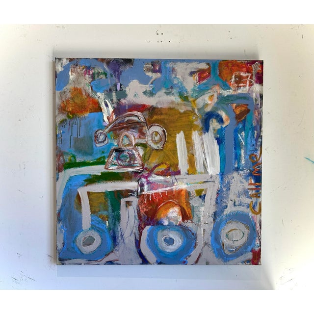 Abstract Colorful Abstract Painting on Canvas For Sale - Image 3 of 10