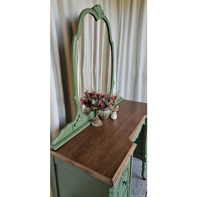 Vanity With Mirror, Vintage Piece, Circa 1930's, Green Boho Style For Sale In Los Angeles - Image 6 of 14