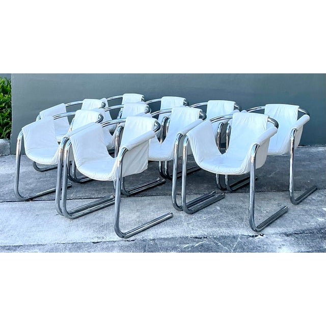 Vintage Boho Vecta “Zermatt” Leather Sling Dining Chairs - Set of 10 For Sale - Image 13 of 14