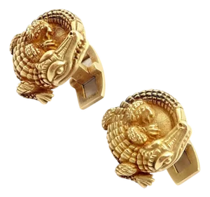 Rare Vintage Kieselstein Cord Yellow Gold Coiled Alligator Cufflinks 1980, A Pair