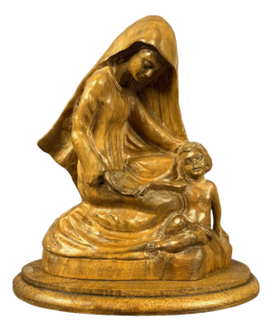 20th Century Sacred Sculpture Madonna with Child in Carved Wood by Bethlehem Amir, 1950s