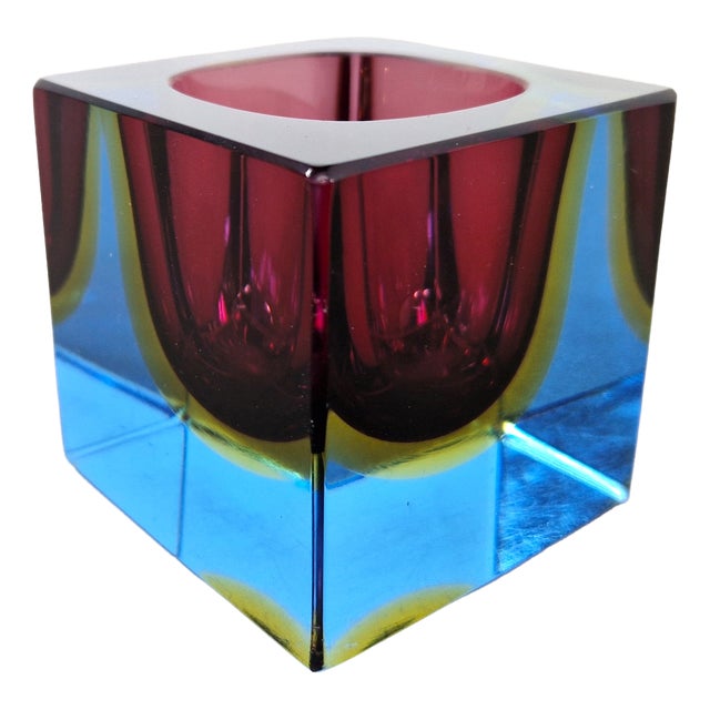 Murano Sommerso Glass Cube by Flavio Poli, 1960s For Sale