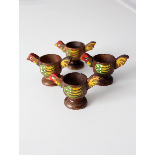 Brown Vintage Wooden Bird Egg Cups Set of 4 For Sale - Image 8 of 9