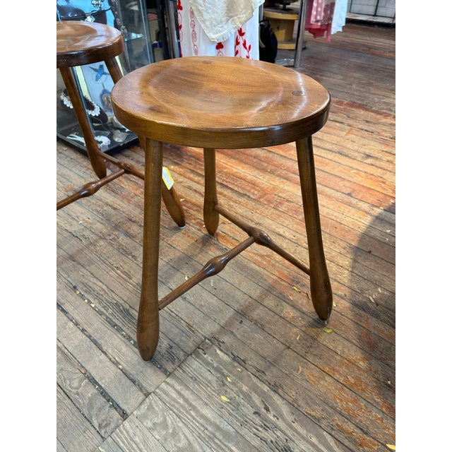 Solid Birch Three Legged Mortised & Tenon Stool by Hale of Vermont -a Pair For Sale - Image 11 of 11