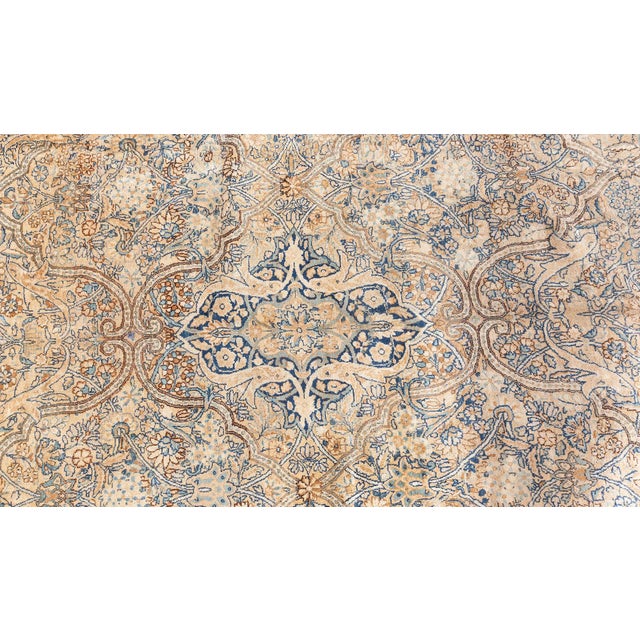 Textile Authentic Persian Kirman Yellow, Green, Blue Handmade Wool Rug For Sale - Image 7 of 10