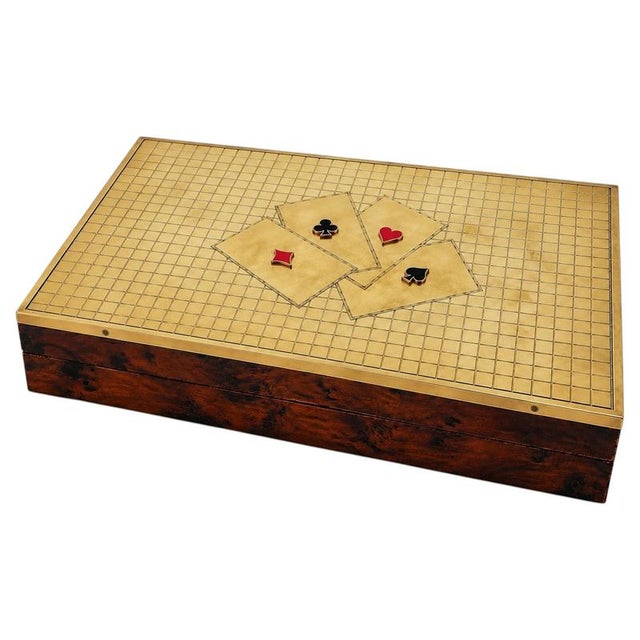 Mid-Century Modern Italian Burl Wood and Brass Games Box, 1950s For Sale - Image 9 of 9
