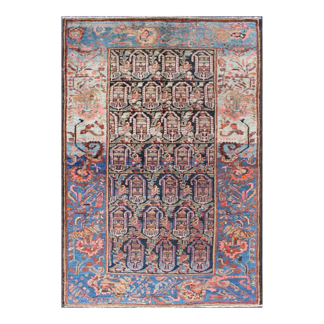 Colorful and Antique Persian Hand Knotted Hamedan Rug With All-Over Geometric Design For Sale