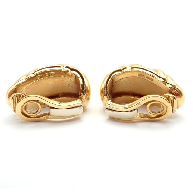 Contemporary Vintage Bulgari Bvlgari 18k Yellow Gold Roma Double X Huggie Earrings, A Pair For Sale - Image 3 of 9