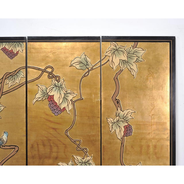 Gold Chinese Export Flora and Fauna Gilt Coromandel Screen 8 Ft For Sale - Image 8 of 18