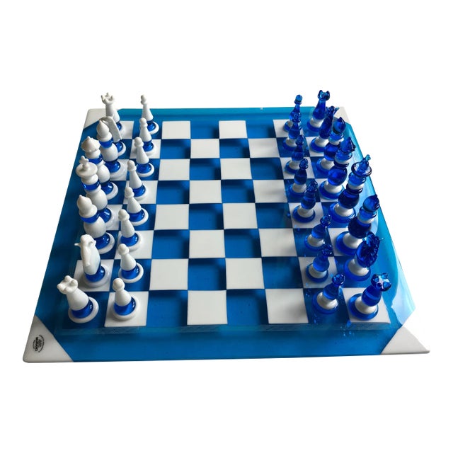 Handmade Italian Murano Art Glass Chess Board, Italian Glass From Venice - 33 Pieces For Sale