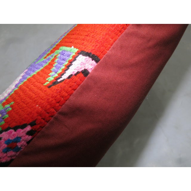 Contemporary Vibrant Red and Blue Large Vintage Turkish Bolster Size Rug Pillow For Sale - Image 3 of 5