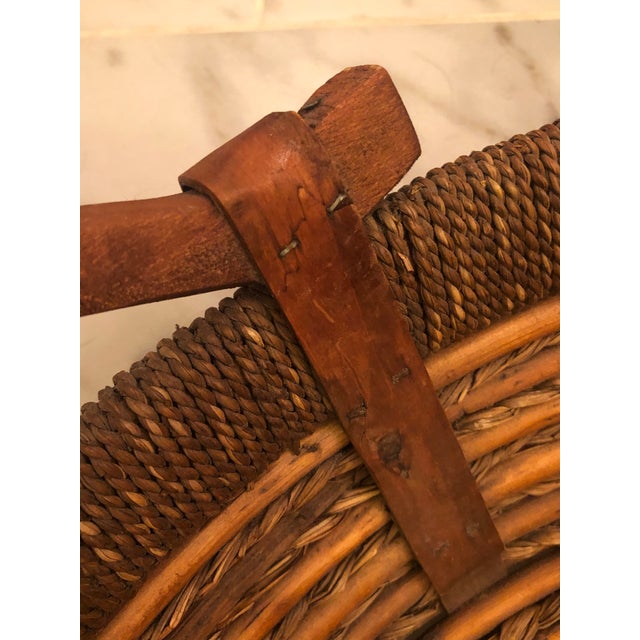 Large Oval Rattan Basket With Wood Handles For Sale - Image 9 of 9