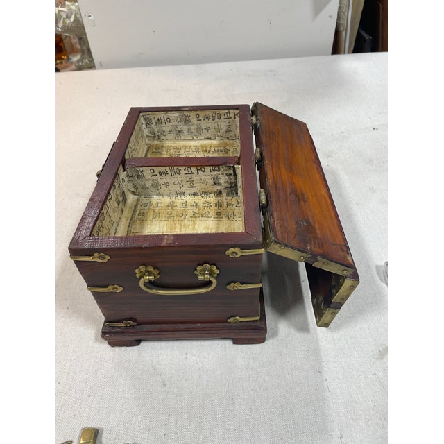Late 19th Century Mid Century Korean Wooden and Brass Jewelry Box For Sale - Image 9 of 11