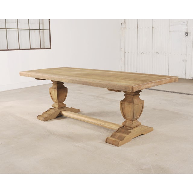 Country Italian Provincial Stripped Oak Trestle Dining Table 7 Ft For Sale - Image 4 of 18