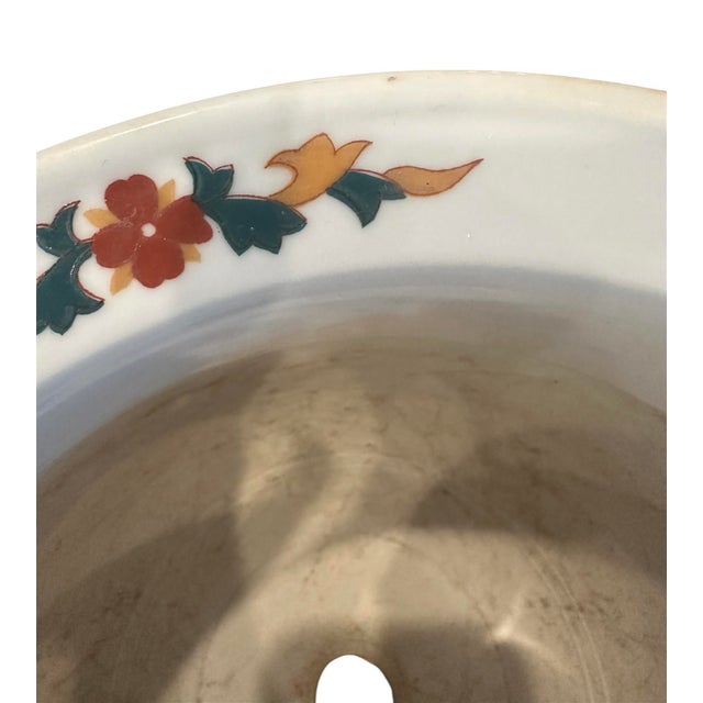 Vintage Chinese Chinoiserie Hand Painted Famille Rose Cachepot / Cache Pot / Jardinere/ Fishbowl Planter With Peacock Motif and Moriage Beading For Sale - Image 10 of 11