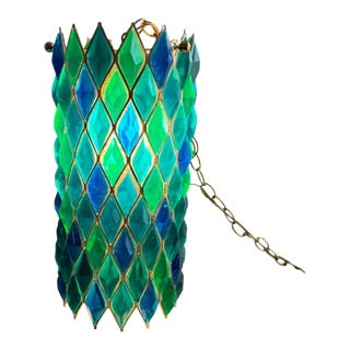 Mid Century Modern Lucite Swag Lamp Blue Green Teal Chunky Acrylic Rock Candy Hanging Pendant Light For Sale