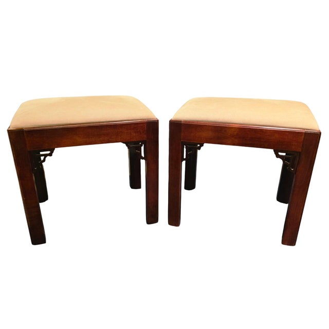 Pair of Vintage W & J Sloane Ming-Style Hardwood Benches With Corner Spandrels For Sale In Washington DC - Image 6 of 10