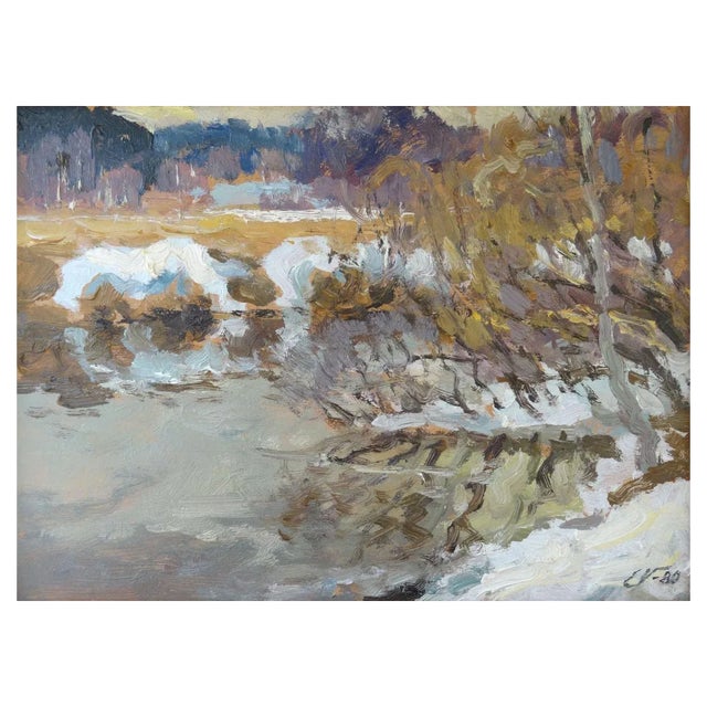 Edgars Vinters, Winter Landscape, 1980, Oil on Cardboard For Sale